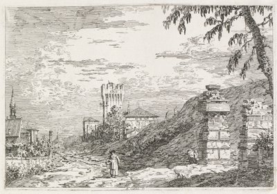 Visninger: To ødelagte søjler, 1735-1746. af Giovanni Antonio Canal