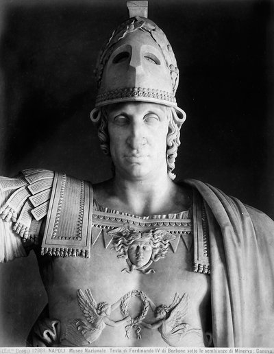 Detalje af statuen af Ferdinand IV af Bourbon i Minervas klæder af Antonio Canova