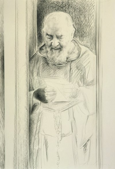 Padre Pio Reading, 1988-89 (kul på papir) af Antonio Ciccone