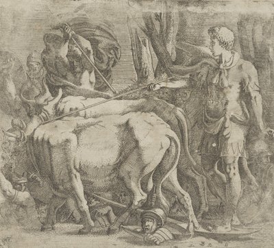 Cadmus dyrker marken, hvor han såede dragens tænder, 1540-45. af Antonio Fantuzzi