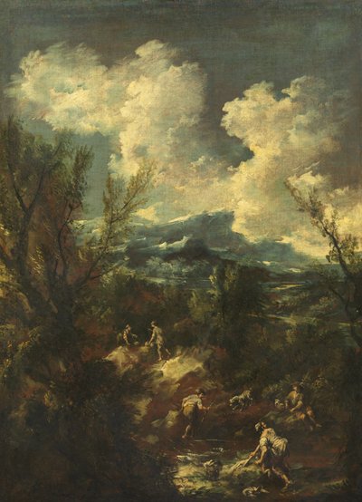 Landskab med vaskekoner, 1711-35 af Antonio Francesco Peruzzini