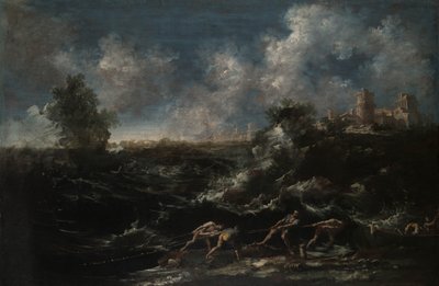 Havlandskab med fisker, der trækker net ud af Antonio Francesco Peruzzini