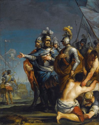Saint Louis Departing For The Crusade af Antonio Gionima (1697-1732) - Olie på kobber, 45x35,8 - Privat samling af Antonio Gionima