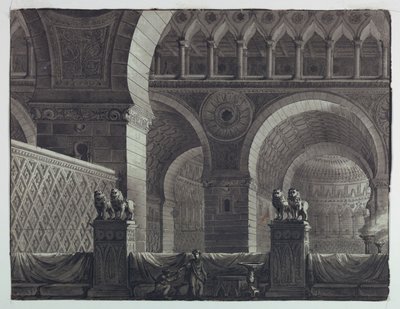 Scenedesign, interiør i orientalsk bygning af Antonio Giuseppe Basoli