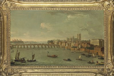 Fire udsigter over London: Themsen set mod Westminster, ca. 1700-77 (olie på lærred) af Antonio Joli