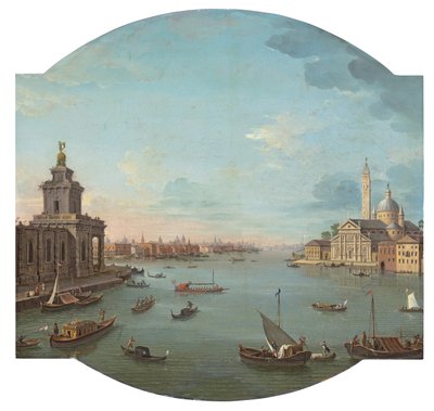 Udsigt over San Giorgio Maggiore, Venedig, med Punta della Dogana i forgrunden af Antonio Joli