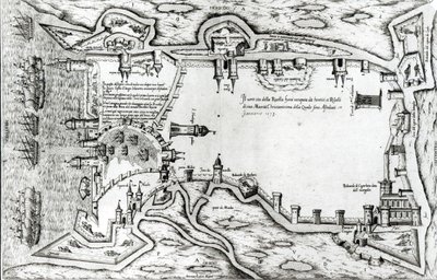 Kort, der illustrerer La Rochelle besat af huguenotterne af Antonio Lafreri