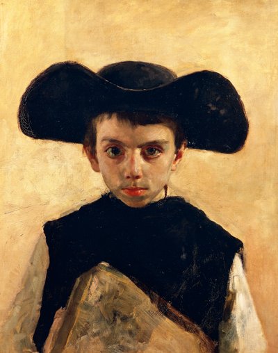 Prevetariello (pieni pappi), Antonio Mancini (1852-1930), öljy kankaalle, 66x53 cm af Antonio Mancini