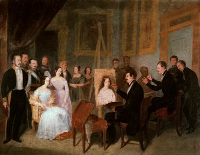 Dodge i sit atelier maler portrættet af dronning Isabella II af Spanien (1830-1904). Maleri af Antonio Maria Esquivel (1806-1857) af Antonio María Esquivel y Suárez de Urbina