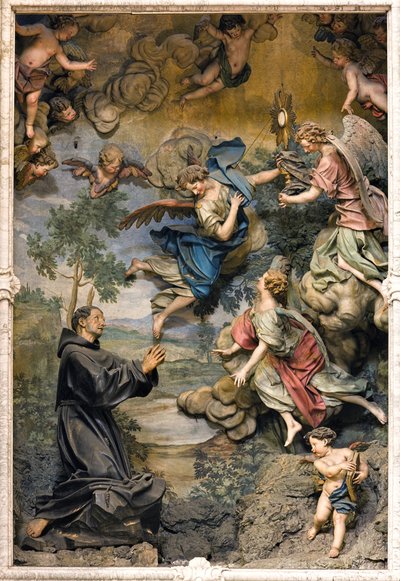 San Pasquale Baylon i tilbedelse (fresko på udskåret træ) af Antonio Maria Maragliano