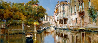 Kanal i Venedig i solskin af Antonio Maria de Reyna Manescau