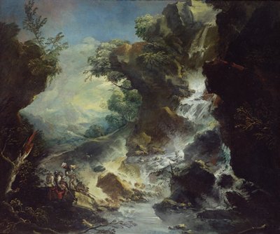 Landskab med vandfald, ca. 1700-07 (olie på lærred) af Antonio Marini