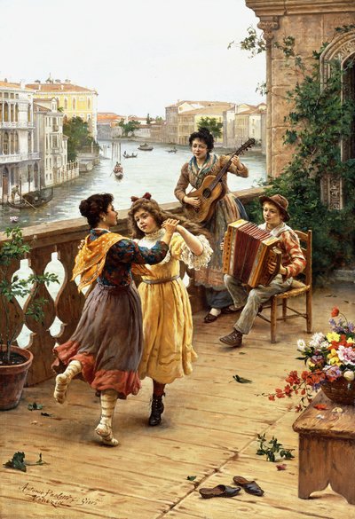 På en venetiansk balkon, af Antonio Ermolao Paoletti