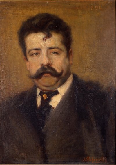Portræt af Ruggero Leoncavallo. Italiensk komponist (1858 til 1919) Maleri af Antonio Pasinetti (1863-1940). af 1894. Museo della Scala i Milano. af Antonio Pasinetti