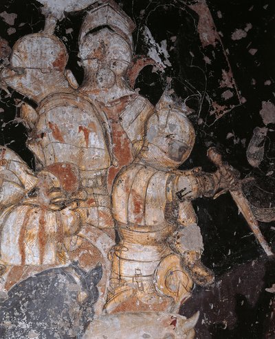Tournament-Battle of Louvezerp af Antonio Pisano kendt som Pisanello (før 1395-ca 1455), fresco, detaljer, Palazzo Ducale, Mantua af Antonio Pisanello