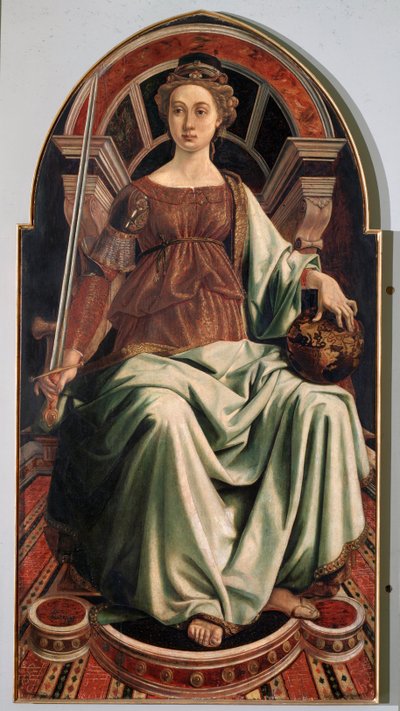 Allegory of Justice - olie på panel, ca. 1470 af Antonio Pollaiuolo