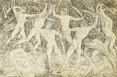 Nøgenbilleder i kamp, ​​af Antonio del Pollaiuolo (ca 1431-1498), gravering af Antonio Pollaiuolo