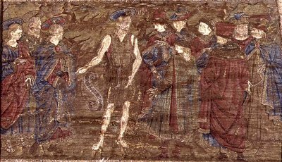 Johannes Døberen, der viser Kristus frem for folkemængden, gobelin med scener fra helgenens liv (tekstil) af Antonio Pollaiuolo