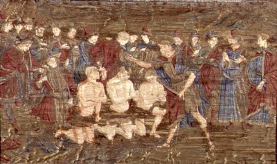 The Baptism of the Neophytes, gobelin, der skildrer scener fra Johannes Døberens liv (tekstil) af Antonio Pollaiuolo