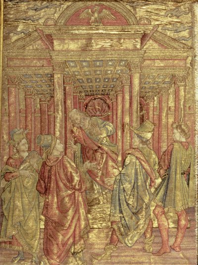 Zacharias forlader templet, gobelin, der skildrer scener fra Johannes Døberens liv (tekstil) af Antonio Pollaiuolo