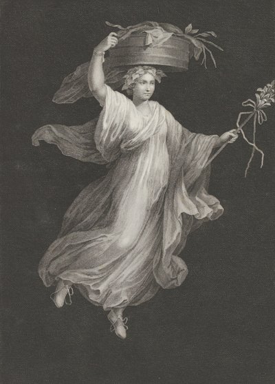 En bacchante, der bærer en stor kurv på hovedet og holder en stav i sin le..., ca. 1795-ca. 1820. af Antonio Ricciani