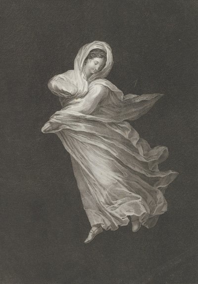 En bacchante iført flydende draperi, kigger ned, højre arm bøjet og venstre arm ..., ca. 1795-1847. af Antonio Ricciani