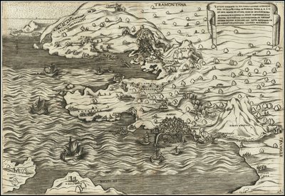 Antonio Salamanca 1538 Il Vero Disegnio In Sui Propio Luogho Ritratto Del In Felice Paese Di Posuolo Quale E. M. 60 et del Monte di Nuovo Nato In Mare Et In Terra , , , 29 de Setenbre 1538 af Antonio Salamanca