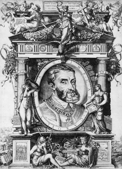 Portræt af Karl V (1500-68), den hellige romerske kejser (gravering) (bw foto) af Antonio Salamanca