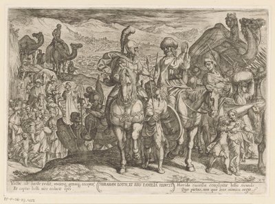 Abraham tager Lot og hans familie til sit eget land Abraham Loth, et familia reducit (titel på objekt) Gamle Testamentes kampscener (serietitel) af Antonio Tempesta
