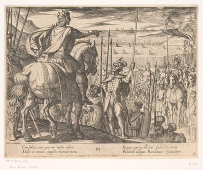 Alexander den Store instruerer de makedonske soldater Alexander den Stores gerninger (serietitel) Alexandri magni praecipvae res gestae (serietitel) af Antonio Tempesta