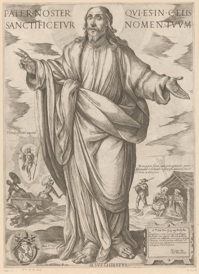 Kristus Fadervor, som er i himlen, helliget blive dit navn (titel på objektet) Kristus, Maria og apostlen (serietitel) af Antonio Tempesta