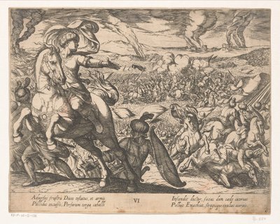 Darius flygter fra slagmarken Alexander den Stores gerninger (serietitel) Alexandri magni praecipvae res gestae (serietitel) af Antonio Tempesta