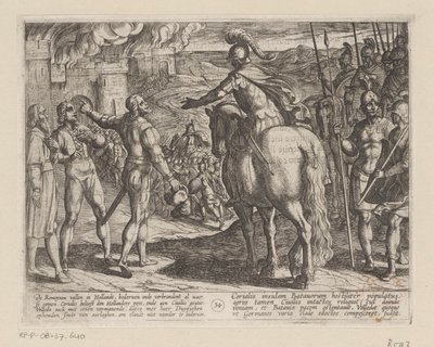 Romerne brænder det hollandske landskab af De bataviske krige mod romerne (serietitel) Batavorum cum Romanis Bellum (serietitel) af Antonio Tempesta