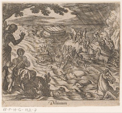 De Zondvloed Deluvium (titel på objekt) Metamorphoseon sive transformationum (serietitel) Metamorfosen van Ovidius (serietitel) af Antonio Tempesta
