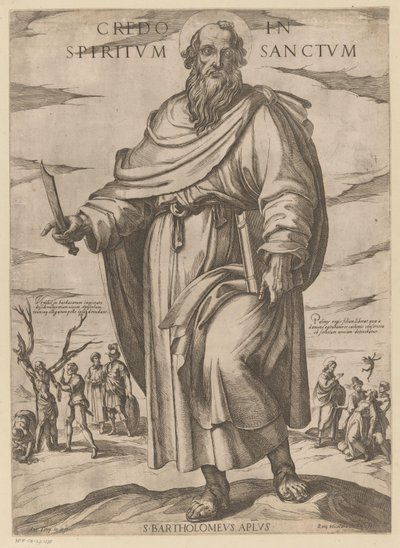 Af Saint Bartholomew Jeg tror på Helligånden (titel på objekt) Kristus, Maria og apostlen (serietitel) af Antonio Tempesta
