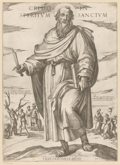 Af Saint Bartholomew Jeg tror på Helligånden (titel på objekt) Kristus, Maria og apostlen (serietitel) af Antonio Tempesta