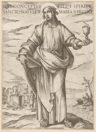 Af Sankt Johannes Som blev undfanget af Helligånden, født af jomfru Maria (titel på objektet) Kristus, Maria og apostlen (serietitel) af Antonio Tempesta