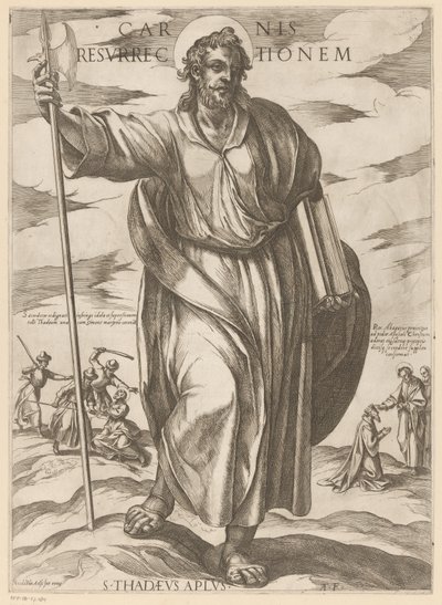 Den hellige Judas Taddeus Kødets opstandelse (titel på objekt) Kristus, Maria og apostlen (serietitel) af Antonio Tempesta