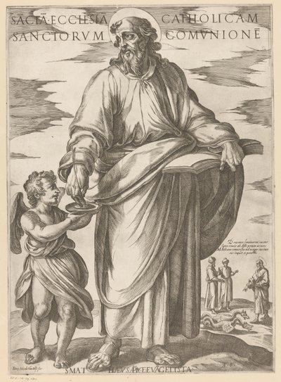 Af Sankt Matthæus Den hellige katolske kirke i de helliges fællesskab (titel på objektet) Kristus, Maria og apostlen (serietitel) af Antonio Tempesta