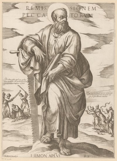 Af Sankt Simon Forladelse af synder (titel på objekt) Kristus, Maria og apostlen (serietitel) af Antonio Tempesta