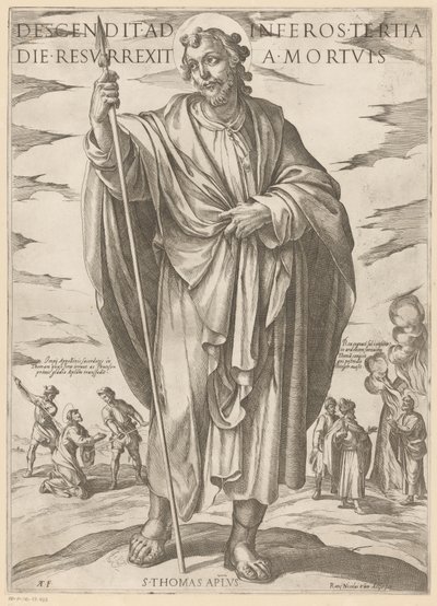 Af St. Thomas Ned i helvede, opstod fra de døde på den tredje dag (titel på objekt) Kristus, Maria og apostlen (serietitel) af Antonio Tempesta
