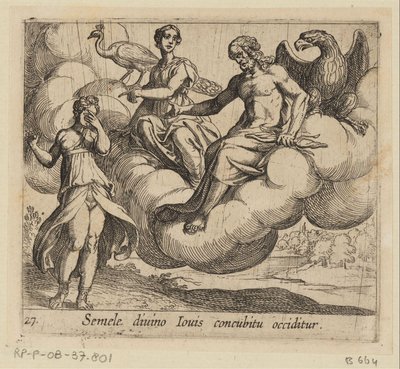De wens van Semele Semele bliver dræbt ved samleje med den guddommelige Jupiter (titel på objekt) Metamorfoseon eller transformationer (serietitel) Metamorfosen van Ovidius (serietitel) af Antonio Tempesta
