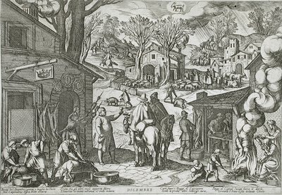 December: Landsbyskene med kro af Antonio Tempesta
