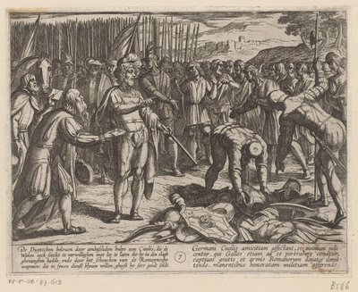 Tyske udsendinge besøger Julius Civilis De bataviske krige mod romerne (serietitel) Batavorum cum Romanis Bellum (serietitel) af Antonio Tempesta
