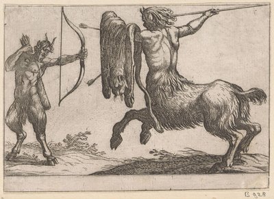 En kentaur angriber en satyr Kampdyr (serietitel) af Antonio Tempesta