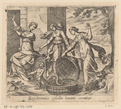 Erichthonius uit zijn mand gelaten Erichthonius ses med en løs kurv (titel på objekt) Metamorfoseon eller transformationer (serietitel) Metamorfosen van Ovidius (serietitel) af Antonio Tempesta