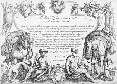 Frontispice til en række jagtscener, 1609 af Antonio Tempesta
