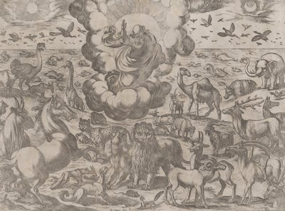 Gud skaber dyrene, ca. 1590-1630. af Antonio Tempesta