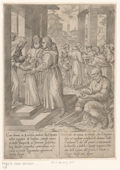 H. Antonius bringer sin søster til nonnerne Sankt Antonius den Stores liv (serietitel) af Antonio Tempesta