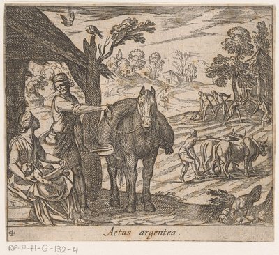 Sølvalderen Aetas argentea (titel på objekt) Metamorphoseon sive transformationum (serietitel) Metamorphoses of Ovid (serietitel) af Antonio Tempesta